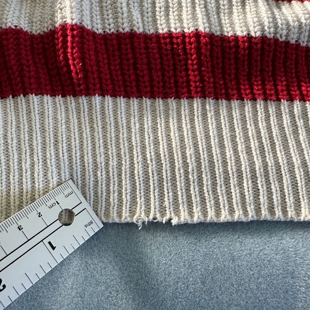 vintage 80s tjw by mervyns red white striped cable knit preppy v neck sweater xl - Picture 2 of 10